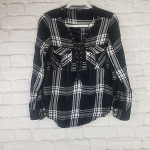 Express| Lace Up Black and White Plaid